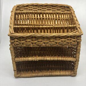 Vintage Wicker Rattan Desk Organizer Letter Holder Tray Sturdy Woven